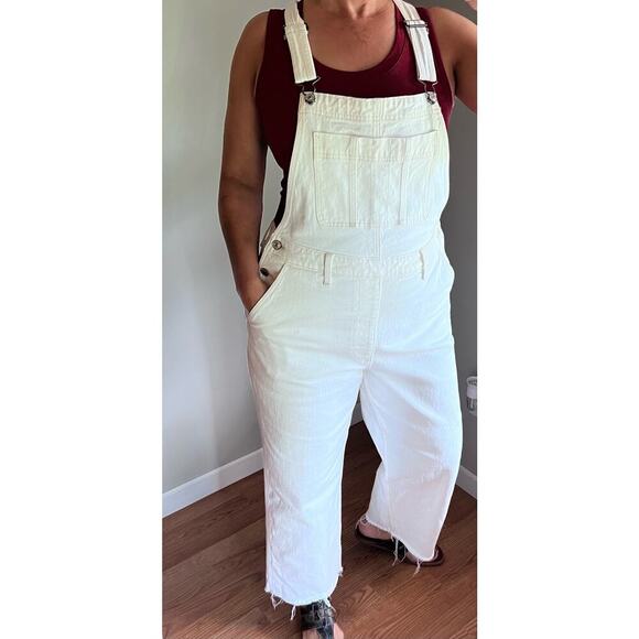 Abercrombie and Fitch Creamy White Wide Leg Denim Jean Overalls/Jumpsuit - Picture 1 of 17